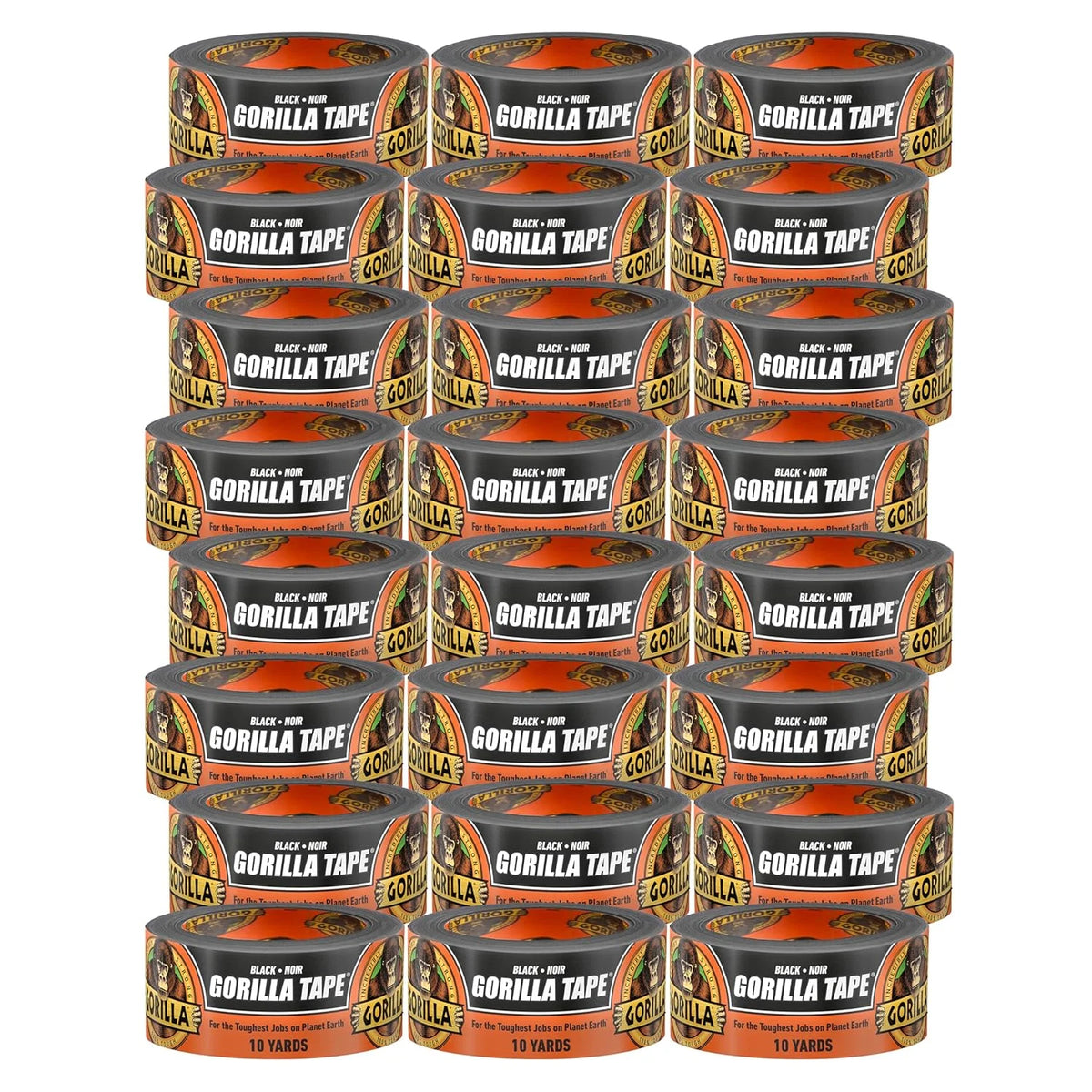 Gorilla Tape, Duct, Utility, Triple Layer Strength, Indoor & Outdoor, Weather Resistant Shell, 1.88 in x 10 yd, Black, (Pack of 24)