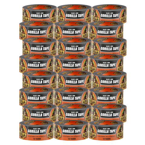 Gorilla Tape, Duct, Utility, Triple Layer Strength, Indoor & Outdoor, Weather Resistant Shell, 1.88 in x 10 yd, Black, (Pack of 24)