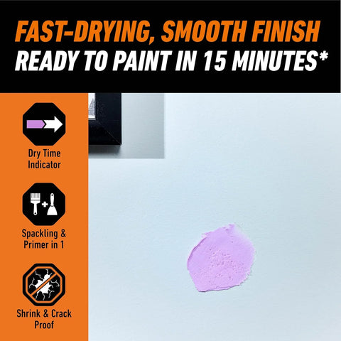 Gorilla High Performance Wall Repair Color Change, 16 Ounce Tub, Applies Purple, Dries White – Spackling & Primer in One, Shrink & Crack Resistant