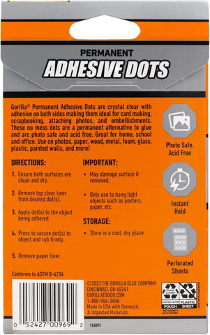 Gorilla Permanent Adhesive Dots, Double-Sided, Clear, 0.5" Diameter, 150 Pieces (Pack of 8) - No Mess, Photo Safe