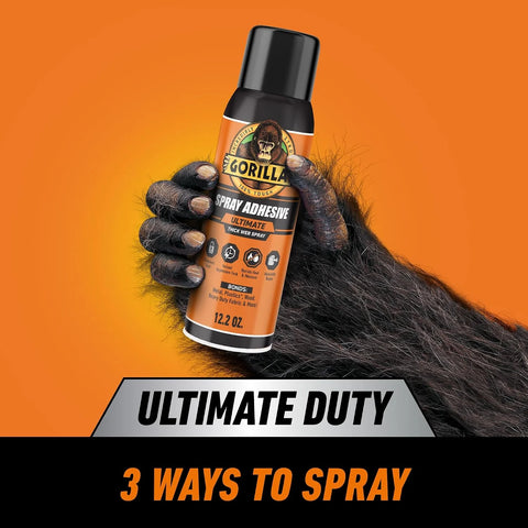 Gorilla Ultimate Spray Adhesive, Multi-Purpose Web Spray Contact Glue, Instant Aggressive Tack, Adjustable Nozzle, White, 12.2 oz (Pack of 2), Bonds Wood, Metal, Plastic, Leather & Fabric