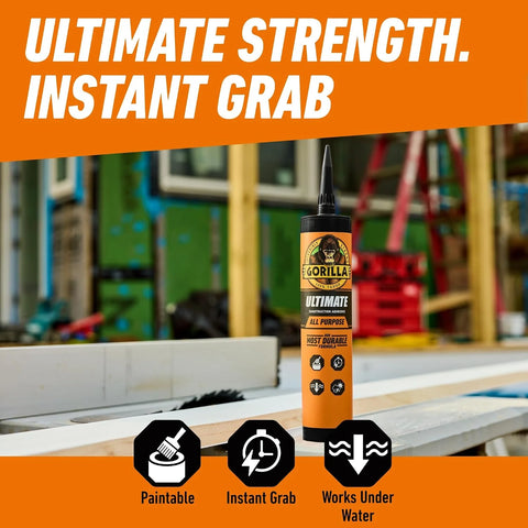 Gorilla Heavy Duty Ultimate Construction Adhesive, 9 Ounce Cartridge, White, (Pack of 6)