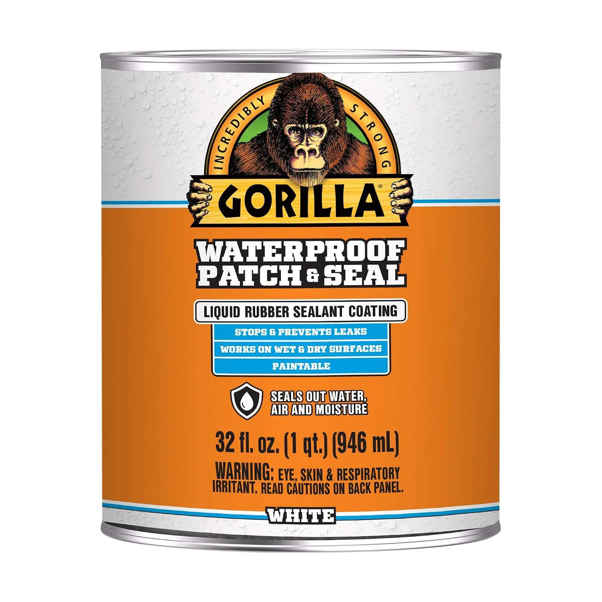 Gorilla Patch & Seal Liquid Rubber Waterproof Sealant, White, 32 Ounce (Pack of 1) - Seals Out Water, Air, and Moisture