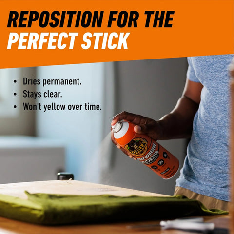 Gorilla Heavy Duty Spray Adhesive, Multi Purpose & Repositionable, Clear, 14 oz (Pack of 2) Bonds Paper, Cardboard, Foam, Fabric, Photo Safe, Non-Yellowing, Indoor & Outdoor
