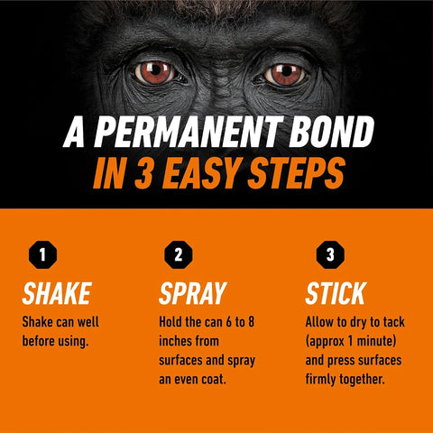 Gorilla Heavy Duty Spray Adhesive, Multi Purpose & Repositionable, Clear, 14 oz (Pack of 1) Bonds Paper, Cardboard, Foam, Fabric, Photo Safe, Non-Yellowing, Indoor & Outdoor