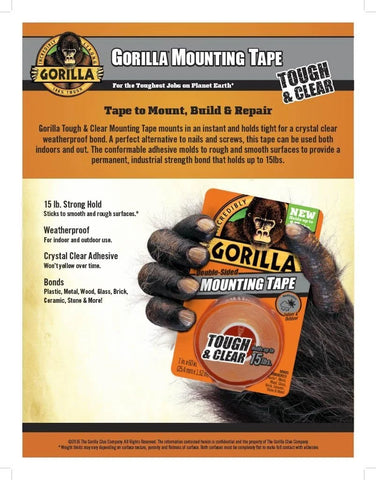 Gorilla Tough & Clear; Double Sided Mounting Tape; Weatherproof; 1" x 60"; Clear; (Pack of 4)