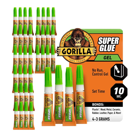 Gorilla Super Glue Gel, Clear Glue, Four 3 Gram Tubes (Pack of 10) - All Purpose and Fast Setting for Projects and Repairs