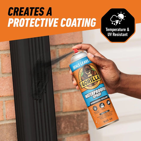 Gorilla Waterproof Patch & Seal Rubberized Sealant Spray, Black, 16 Ounce (Pack of 1) - Seals Out Water, Air, and Moisture