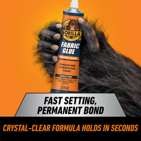 Gorilla Fabric Glue, 100% Waterproof, No Sew Solution, Washer/Dryer Safe, Permanent Bond, 2.5fl oz/73ml, Clear, (Pack of 3))