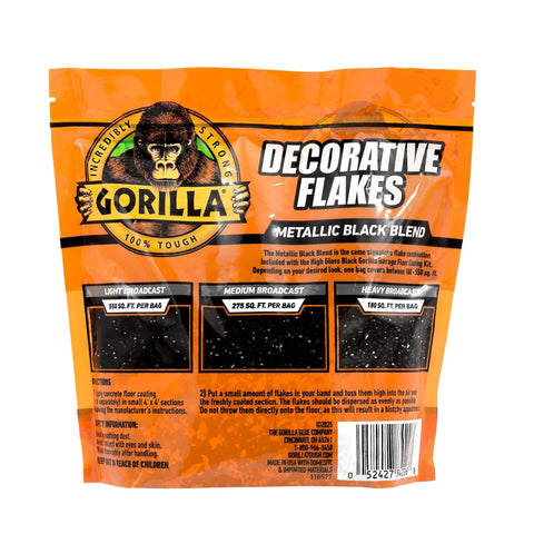 Gorilla Garage Floor Coating Decorative Flakes – Metallic Black Blend – Matches High-Gloss Black Kit – Hides Dirt & Imperfections – Use with Epoxy or Concrete Coatings – Covers up to 550 sq. ft.