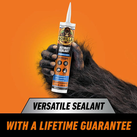Gorilla Ultimate Sealant Kitchen & Bath Caulk, Paintable & Waterproof, 9 oz Cartridge, White