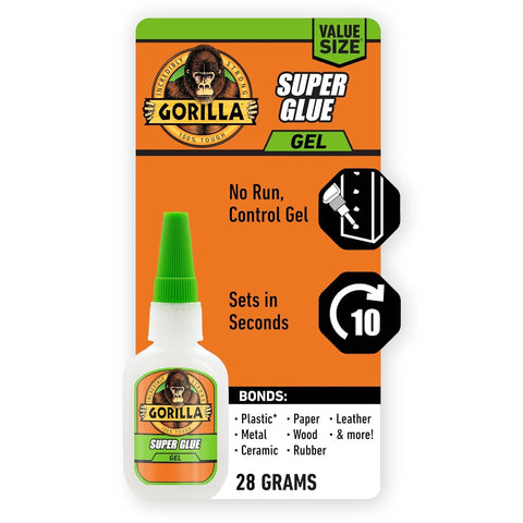 Gorilla Super Glue Gel Value Size, Fast‑Setting Strong Bond, Impact‑Tough Formula, Clear, 28 Grams