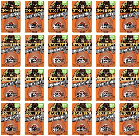 Gorilla Mounting Tape, Tough and Clear, Double-Sided, 1" x 60", Clear - 24 Pack