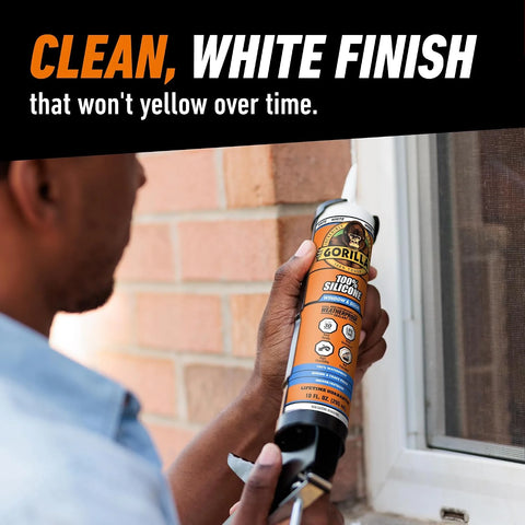 Gorilla 100% Silicone Sealant Caulk Window & Door, 10 Ounce Cartridge, White