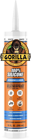 Gorilla 100% Silicone Sealant Caulk Window & Door, 10 Ounce Cartridge, White