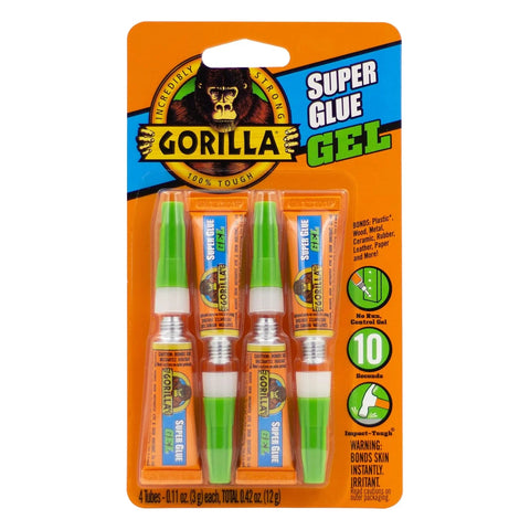 Gorilla Super Glue Gel, Clear Glue, Four 3 Gram Tubes (Pack of 10) - All Purpose and Fast Setting for Projects and Repairs