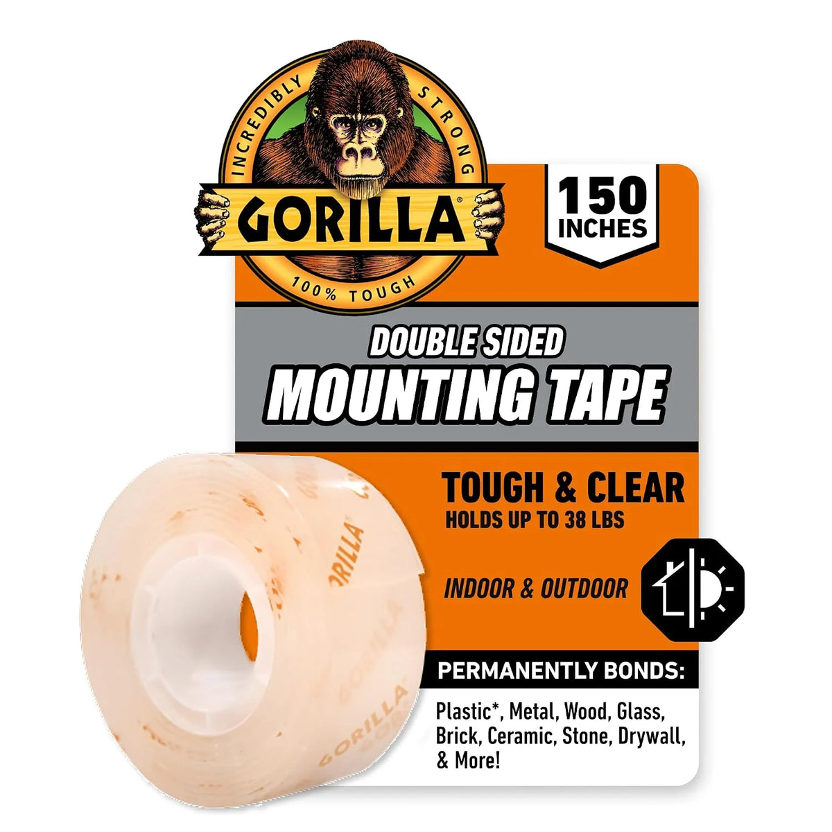 Gorilla 坚韧透明双面安装胶带,透明胶带,2.54 厘米 x 381.00 厘米(12 件装) - 室内或室外防风雨