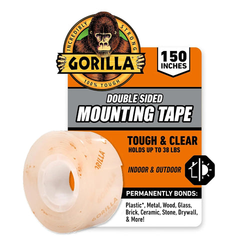 Gorilla 坚韧透明双面安装胶带,透明胶带,2.54 厘米 x 381.00 厘米(12 件装) - 室内或室外防风雨