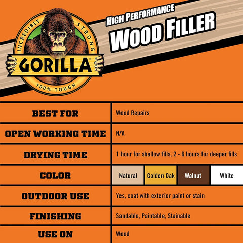 Gorilla All Purpose Wood Filler, White Wood Filler, 6 Ounce Tube (Pack of 6) - Water Resistant for Indoor or Outdoor Projects and Repairs