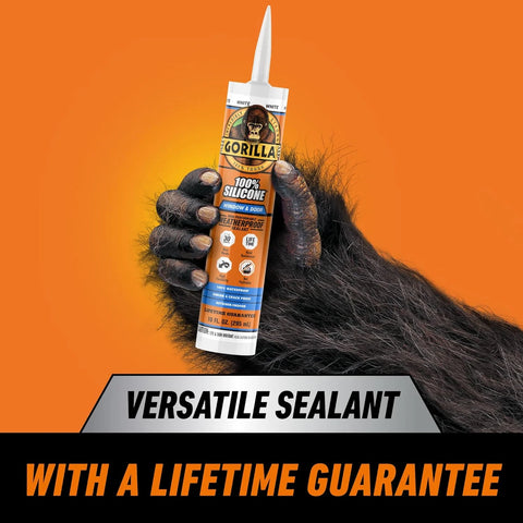 Gorilla 100% Silicone Sealant Caulk Window & Door, 10 Ounce Cartridge, White