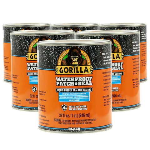 Gorilla Patch & Seal Liquid Rubber Waterproof Sealant, Black, 32 Ounce (Pack of 6) - Seals Out Water, Air, and Moisture