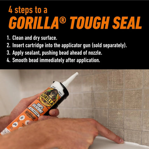 Gorilla 100% Silicone Waterproof Caulk, All‑Purpose Sealant, Mold & Mildew Resistant, Flexible Seal, White, 10 oz Cartridge (Pack of 1)