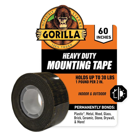 Gorilla - 重型双面安装胶带,防风雨,2.54 厘米 x 152.40 厘米,黑色(12 件装)