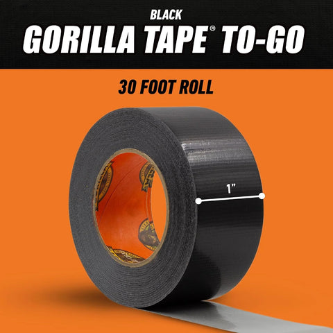Gorilla Tape, Mini Duct Tape to-Go, 1" x 10 yd Travel Size, Black, (Pack of 2)
