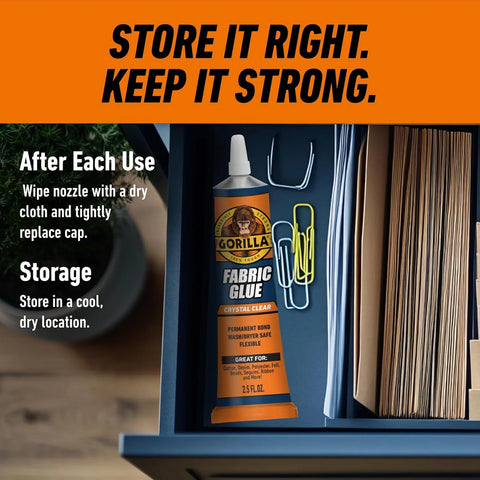 Gorilla Fabric Glue, 100% Waterproof, No Sew Solution, Washer/Dryer Safe, Permanent Bond, 2.5fl oz/73ml, Clear, (Pack of 3))