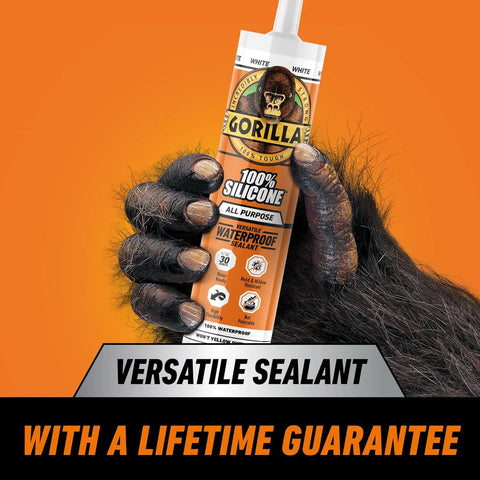 Gorilla 100% Silicone Waterproof Caulk, All‑Purpose Sealant, Mold & Mildew Resistant, Flexible Seal, White, 10 oz Cartridge (Pack of 1)