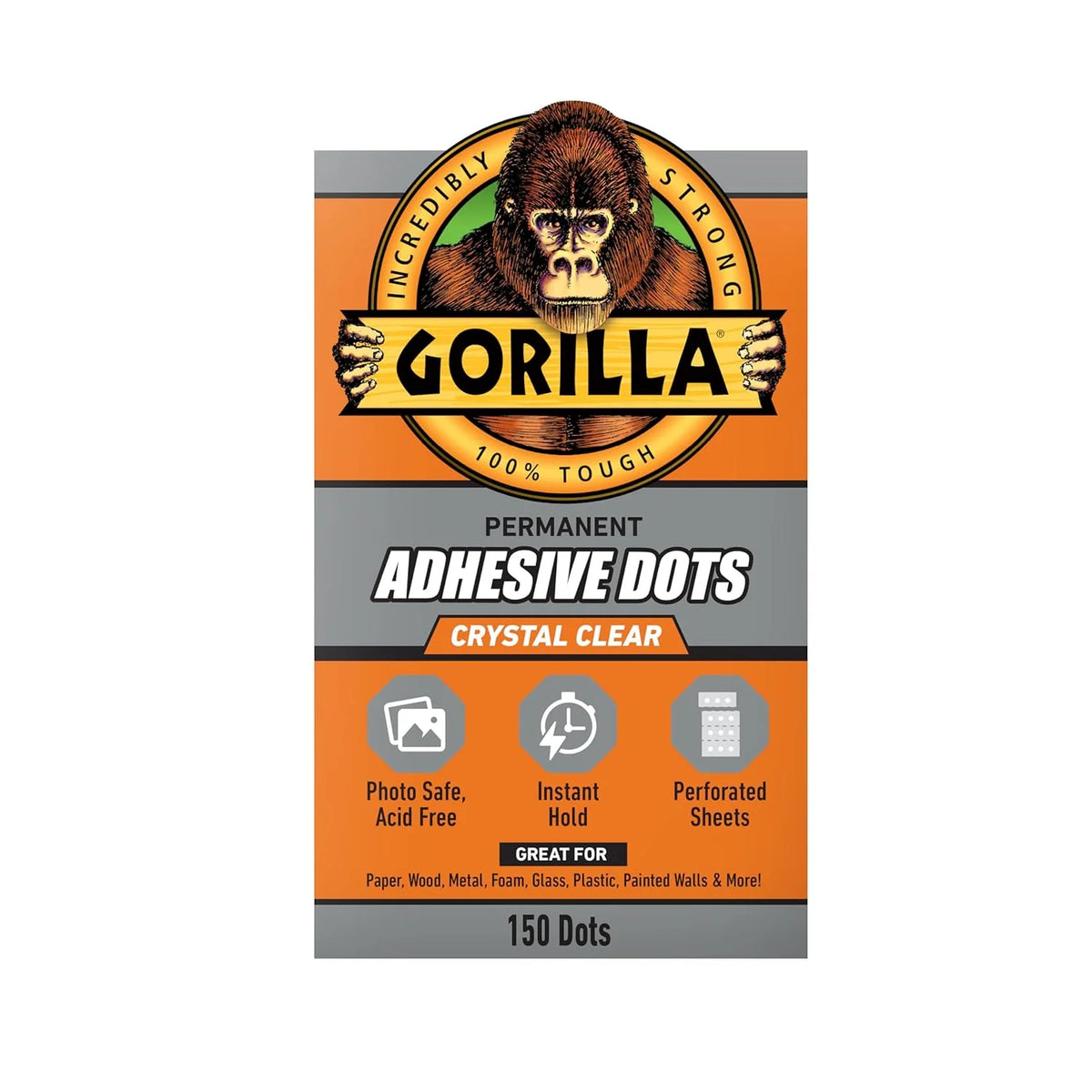 Gorilla 永久胶点,双面,透明,直径 0.5 英寸(约 1.3 厘米),150 片(1 件装) - 无脏乱,照片安全