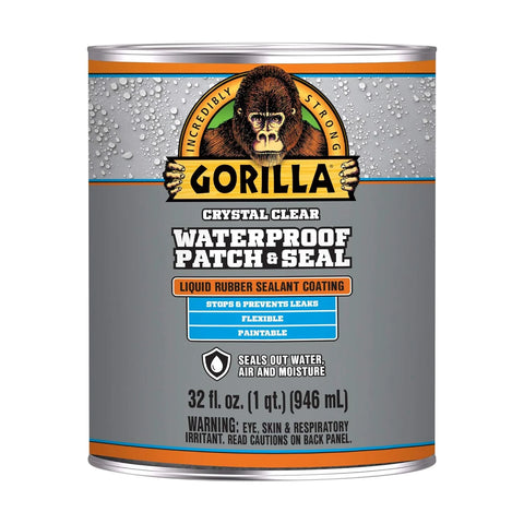 Gorilla Patch & Seal Liquid Rubber Waterproof Sealant, Crystal Clear, 32 Ounce (Pack of 1) - Seals Out Water, Air, and Moisture