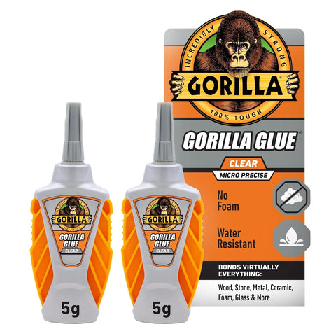 Gorilla Glue Micro Precise Clear Glue, 5 Gram (Pack of 2) - Crystal Clear, All Purpose, and Water Resistant